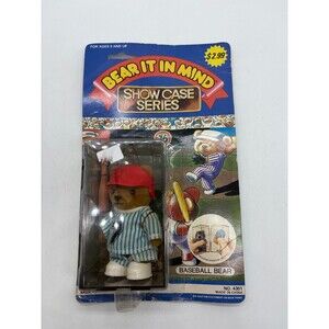 Vintage Bear It In Mind Show Case Series Baseball Bear Flocked Figure BBI